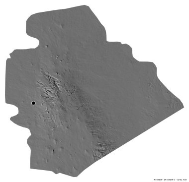 Suriye 'nin başkenti As Suwayda' nın beyaz arka planda izole edilmiş hali. Çift seviyeli yükseklik haritası. 3B görüntüleme