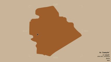 As Suwayda bölgesi, Suriye eyaleti, jeoreferatlı bir sınır kutusunda sağlam bir arka planda izole edilmiş. Etiketler. Desenli dokuların bileşimi. 3B görüntüleme