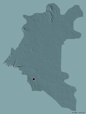Suriye eyaleti Dar 'ın şekli, başkenti katı bir renk arkaplanı ile izole edilmiştir. Renkli yükseklik haritası. 3B görüntüleme