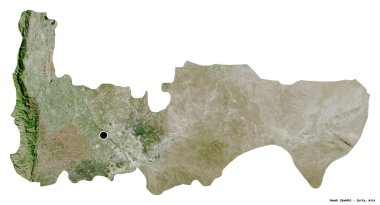 Başkenti beyaz arka planda izole edilmiş olan Hamah, Suriye eyaleti. Uydu görüntüleri. 3B görüntüleme