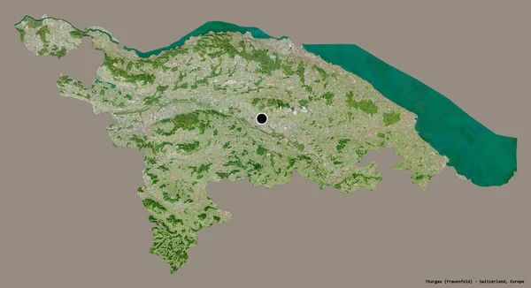 瑞士Thurgau州的形状 其首府在一个坚实的色彩背景上被隔离 卫星图像 3D渲染 — 图库照片