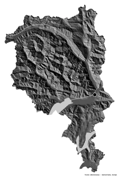 Forma Del Ticino Cantone Della Svizzera Con Sua Capitale Isolata — Foto Stock