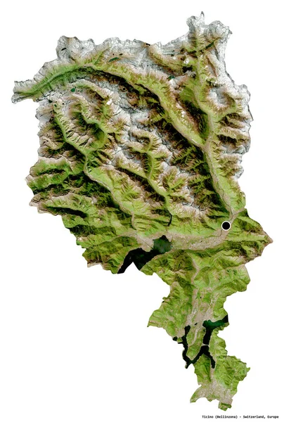 Form Ticino Kantonen Schweiz Med Huvudstaden Isolerad Vit Bakgrund Satellitbilder — Stockfoto