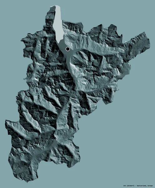 Форма Ури Кантон Швейцарии Столицей Изолированной Сплошном Цветном Фоне Цветная — стоковое фото