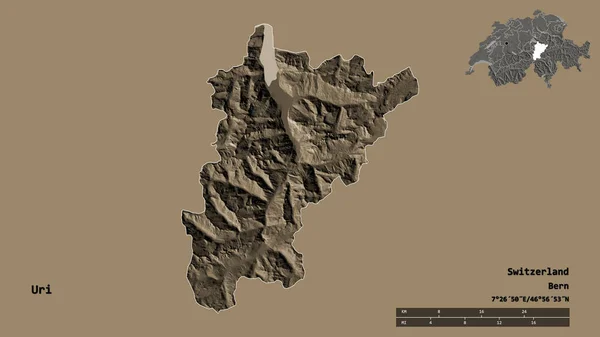 Forma Uri Cantón Suiza Con Capital Aislada Sobre Fondo Sólido — Foto de Stock