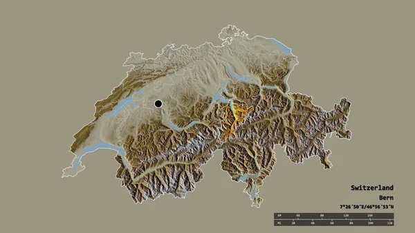 主要な地域部門と分離ウリ地域とスイスの荒廃した形 ラベル 地形図 3Dレンダリング — ストック写真