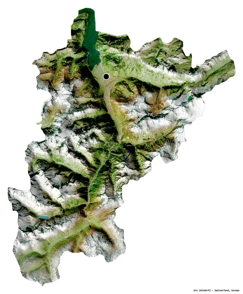 Форма Ури Кантона Швейцарии Столицей Изолированной Белом Фоне Спутниковые Снимки — стоковое фото