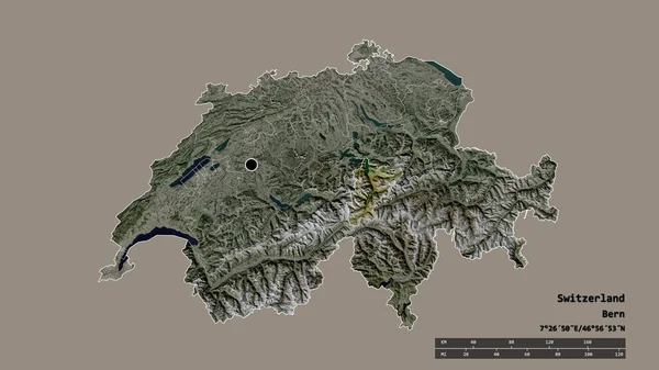 以首都 主要区域分部和分离的乌里地区为首都的瑞士的经济形势严峻 卫星图像 3D渲染 — 图库照片