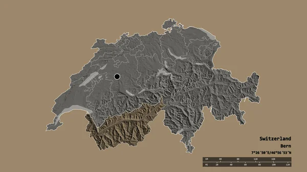 Die Ungesättigte Form Der Schweiz Mit Ihrer Hauptstadt Ihrer Regionalen — Stockfoto