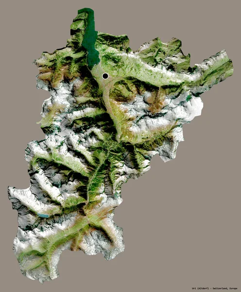 スイスのカントン州ウリの形で その首都はしっかりとした色の背景に隔離されています 衛星画像 3Dレンダリング — ストック写真