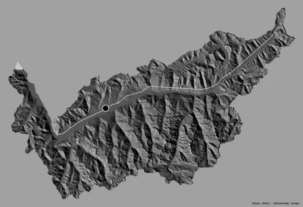 Forma Valais Cantonul Elveției Capitala Izolată Fundal Culoare Solidă Harta — Fotografie, imagine de stoc