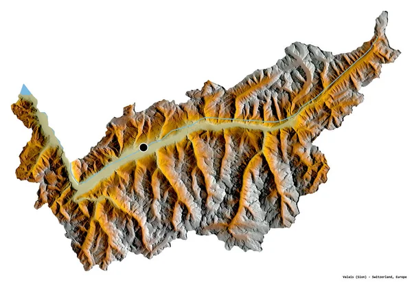 Форма Вале Кантона Швейцария Столицей Изолированы Белом Фоне Топографическая Карта — стоковое фото
