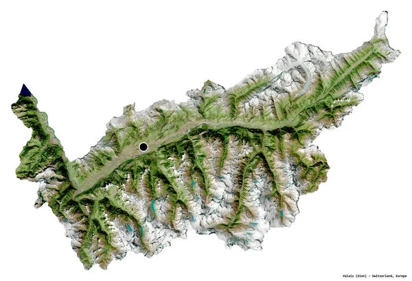 Alakja Valais Svájci Kanton Főváros Elszigetelt Fehér Háttér Műholdas Képek — Stock Fotó