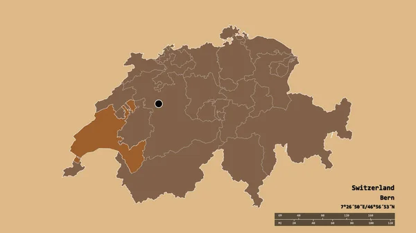 Desaturerad Form Schweiz Med Dess Huvudstad Huvudsakliga Regionala Indelning Och — Stockfoto