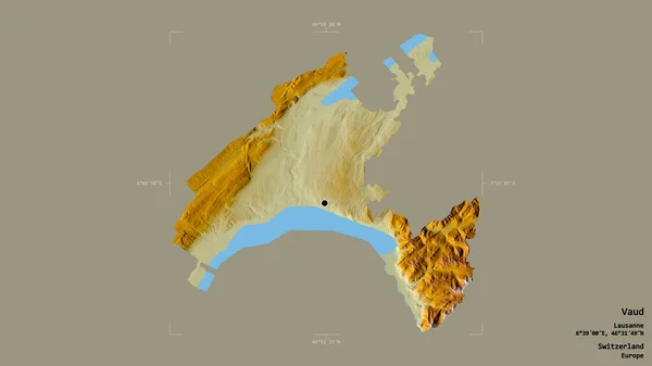 スイスの州ヴォーの地域は 洗練された境界線の箱の中にしっかりとした背景に隔離されています ラベル 地形図 3Dレンダリング — ストック写真