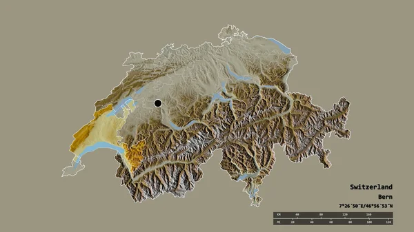 主要な地域部門 分離されたヴォー地域とスイスの荒廃した形 ラベル 地形図 3Dレンダリング — ストック写真