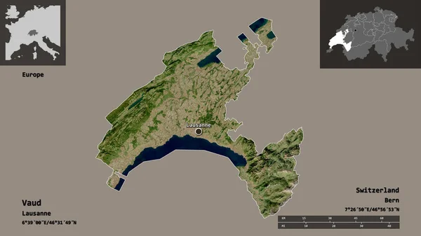 Form Der Waadt Des Kantons Schweiz Und Seiner Hauptstadt Entfernungsskala — Stockfoto