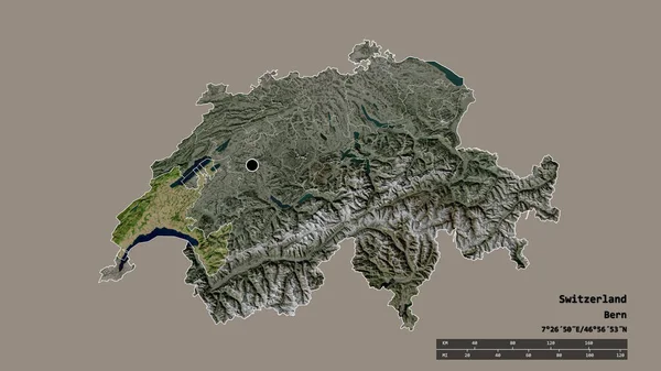Vyprahlý Tvar Švýcarska Jeho Hlavním Městem Hlavní Regionální Divizí Oddělenou — Stock fotografie