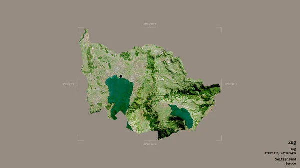 スイスのカントンであるツーク州の地域は 洗練された境界の箱の中にしっかりとした背景に隔離されています ラベル 衛星画像 3Dレンダリング — ストック写真