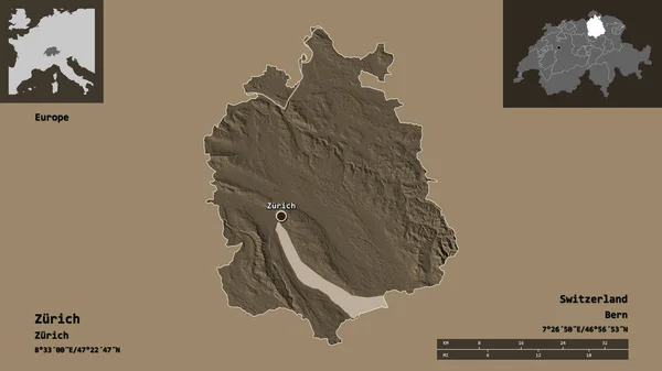Forma Zurich Cantón Suiza Capital Escala Distancia Vistas Previas Etiquetas — Foto de Stock
