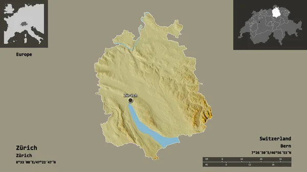 Форма Цюриха Кантона Швейцарии Столицы Шкала Расстояний Предварительные Просмотры Метки — стоковое фото