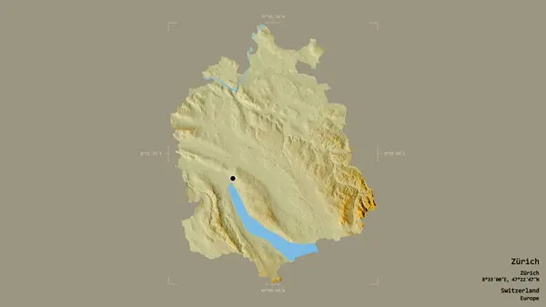 瑞士苏黎世州的一个区域 在一个地理参考方块的方块盒中 被坚实的背景隔离 地形浮雕图 3D渲染 — 图库照片