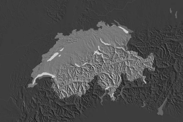 Shape Switzerland Separated Desaturation Neighboring Areas Bilevel Elevation Map Rendering — Stock Photo, Image