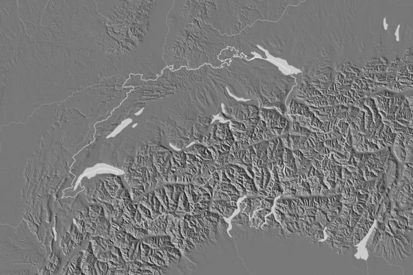 Área Estendida Suíça Delineada Mapa Elevação Bilevel Renderização — Fotografia de Stock