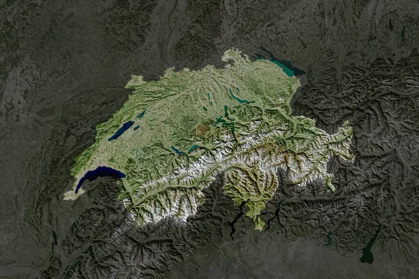 Forma Suiza Separada Por Desaturación Las Áreas Vecinas Imágenes Satélite — Foto de Stock