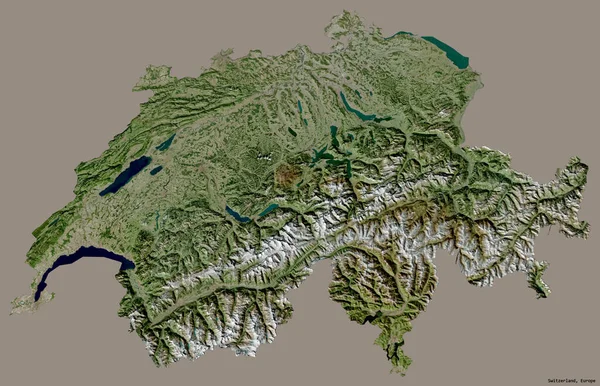 Shape Switzerland Its Capital Isolated Solid Color Background Satellite Imagery — Stock Photo, Image