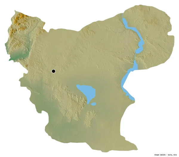 シリアの州アレッポの形状は その首都は白い背景に隔離されています 地形図 3Dレンダリング — ストック写真