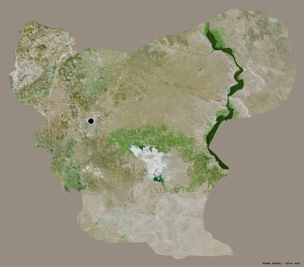 叙利亚省阿勒颇的形状 其首都被隔离在纯色的背景下 卫星图像 3D渲染 — 图库照片
