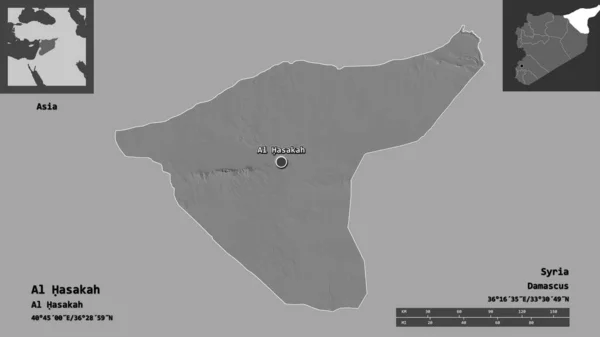 Form Hasakah Provinsen Syrien Och Dess Huvudstad Avståndsskala Förhandsvisningar Och — Stockfoto