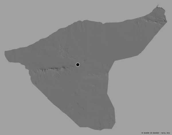 Hasakah形状 叙利亚省 其首都隔离在一个坚实的色彩背景 Bilevel高程图 3D渲染 — 图库照片