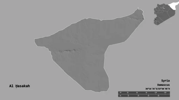 Kształt Hasakah Prowincji Syrii Stolicą Odizolowaną Solidnym Tle Skala Odległości — Zdjęcie stockowe