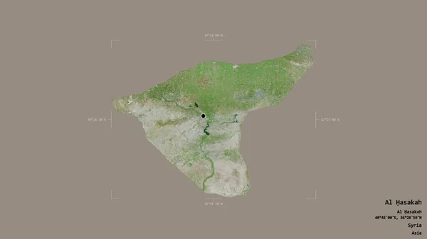 シリアの州であるAl Hasakahの地域は 洗練された境界ボックスにしっかりとした背景に隔離されています ラベル 衛星画像 3Dレンダリング — ストック写真
