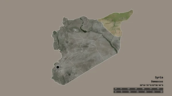 Обесцвеченная Форма Сирии Столицей Главным Региональным Разделением Отделенным Районом Аль — стоковое фото