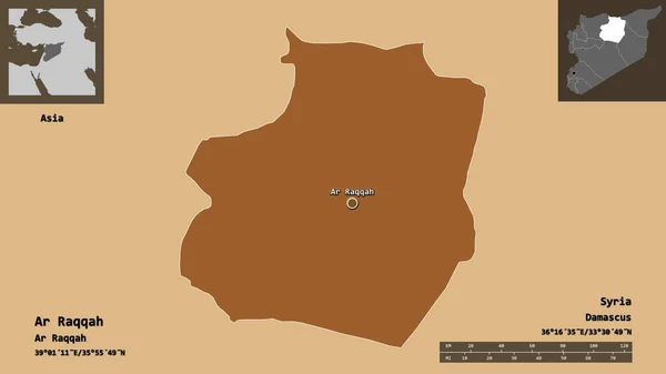 Forma Raqqah Provincia Della Siria Sua Capitale Scala Distanza Anteprime — Foto Stock