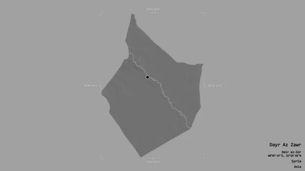 シリアの州 Dayr Zawrの地域は 洗練された境界ボックス内の強固な背景に隔離されています ラベル 標高マップ 3Dレンダリング — ストック写真