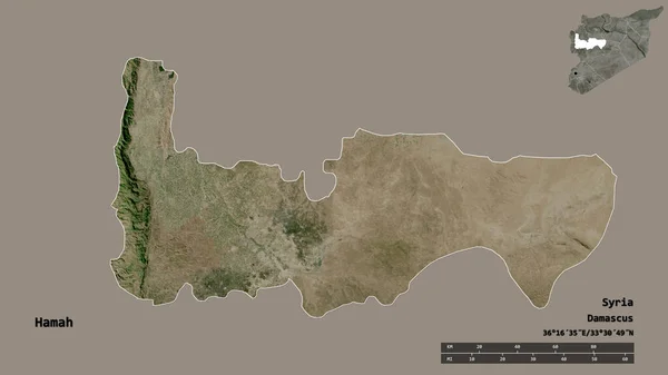 Form Hamah Provinsen Syrien Med Huvudstaden Isolerad Solid Bakgrund Avståndsskala — Stockfoto