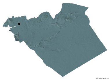 Başkenti beyaz arka planda izole edilmiş olan Hims, Suriye eyaleti. Renkli yükseklik haritası. 3B görüntüleme