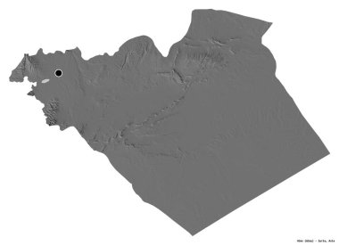Başkenti beyaz arka planda izole edilmiş olan Hims, Suriye eyaleti. Çift seviyeli yükseklik haritası. 3B görüntüleme