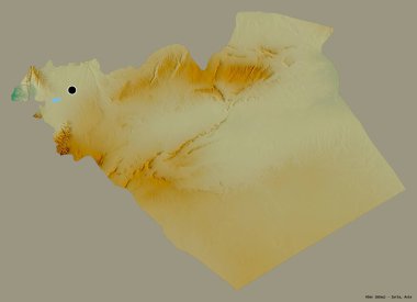 Suriye 'nin Hims ili, başkenti katı renk arkaplanı ile izole edilmiştir. Topografik yardım haritası. 3B görüntüleme