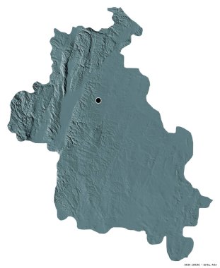 Suriye 'nin başkenti Idlib' in beyaz arka planda izole edilmiş hali. Renkli yükseklik haritası. 3B görüntüleme