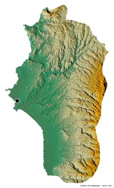 Suriye 'nin Lattakia eyaleti, başkenti beyaz arka planda izole edilmiştir. Topografik yardım haritası. 3B görüntüleme
