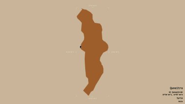 Suriye 'nin Quneitra bölgesi, katı bir arka planda bir sınır kutusunda izole edilmiş. Etiketler. Desenli dokuların bileşimi. 3B görüntüleme