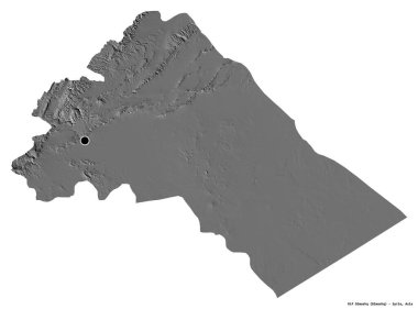 Suriye 'nin başkenti Rif Dimashq' ın beyaz arka planda izole edilmiş hali. Çift seviyeli yükseklik haritası. 3B görüntüleme