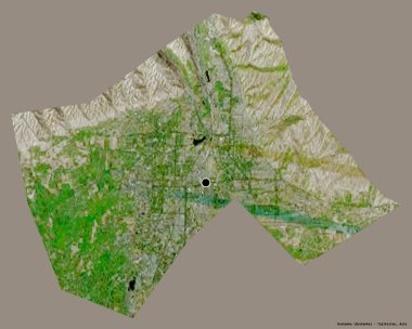Tacikistan 'ın başkenti Dushanbe' nin şekli, koyu renk arka planda izole edilmiş. Uydu görüntüleri. 3B görüntüleme