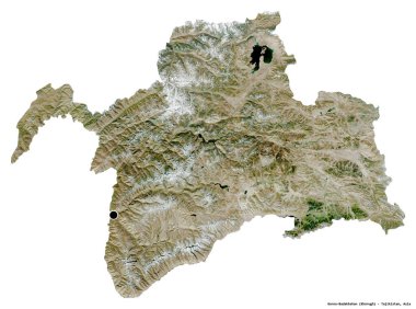 Tacikistan 'ın başkenti Gorno-Badakhshan' ın beyaz arka planda izole edilmiş hali. Uydu görüntüleri. 3B görüntüleme
