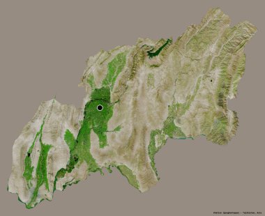Tacikistan 'ın başkenti Khatlon' un katı renk arkaplanı ile izole edilmiş hali. Uydu görüntüleri. 3B görüntüleme